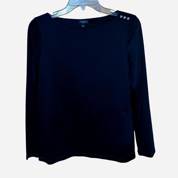 Talbots Petites Black Rhinestone Holiday Top PM Quiet Luxury Minimalist Chic - Picture 1 of 5